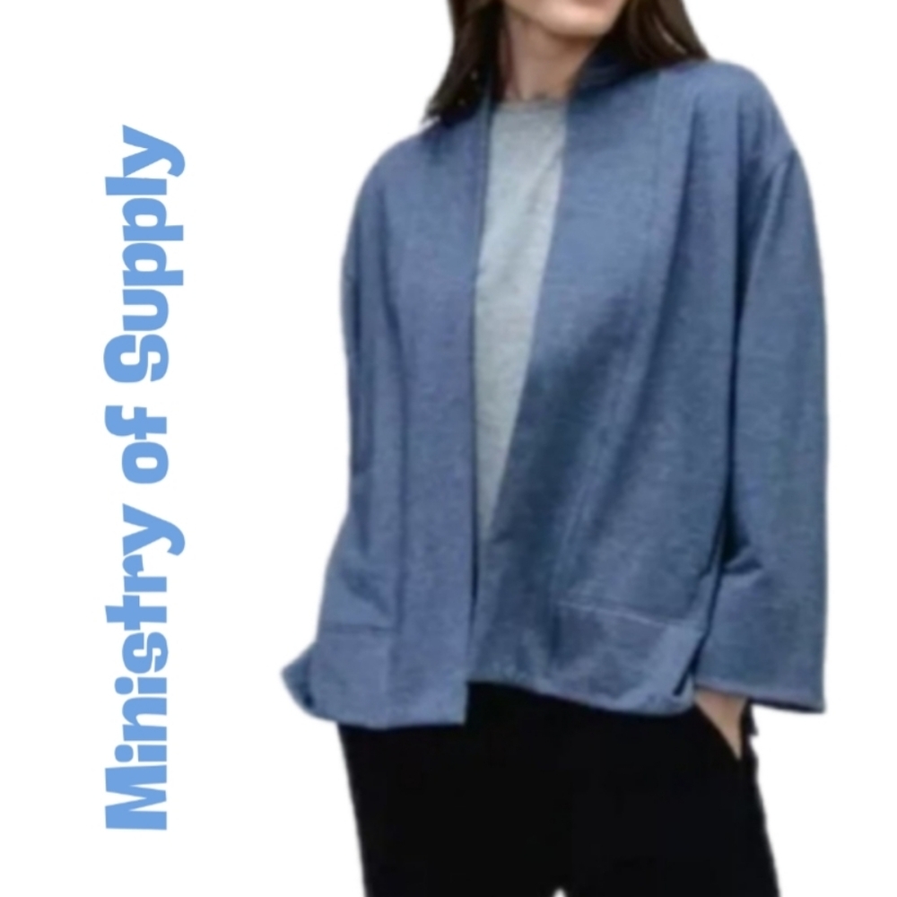 Ministry of Supply Womens Blue Wool Blend Leisure Wear Open Front Cardigan Sz M